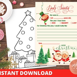 Brief an Santa INSTANT DOWNLOAD | Weihnachtsmann Wunschliste Buchstabe | Kinderbrief an den Weihnachtsmann | Weihnachtsmann Buchstabe | Weihnachten Kid Liste druckbare Brief