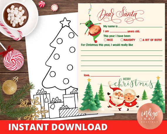 Letter to Santa INSTANT DOWNLOAD | Santa Wish List Letter | Kids Letter to Santa | Santa Claus Letter | Christmas Kid List Printable Letter Il_570xn