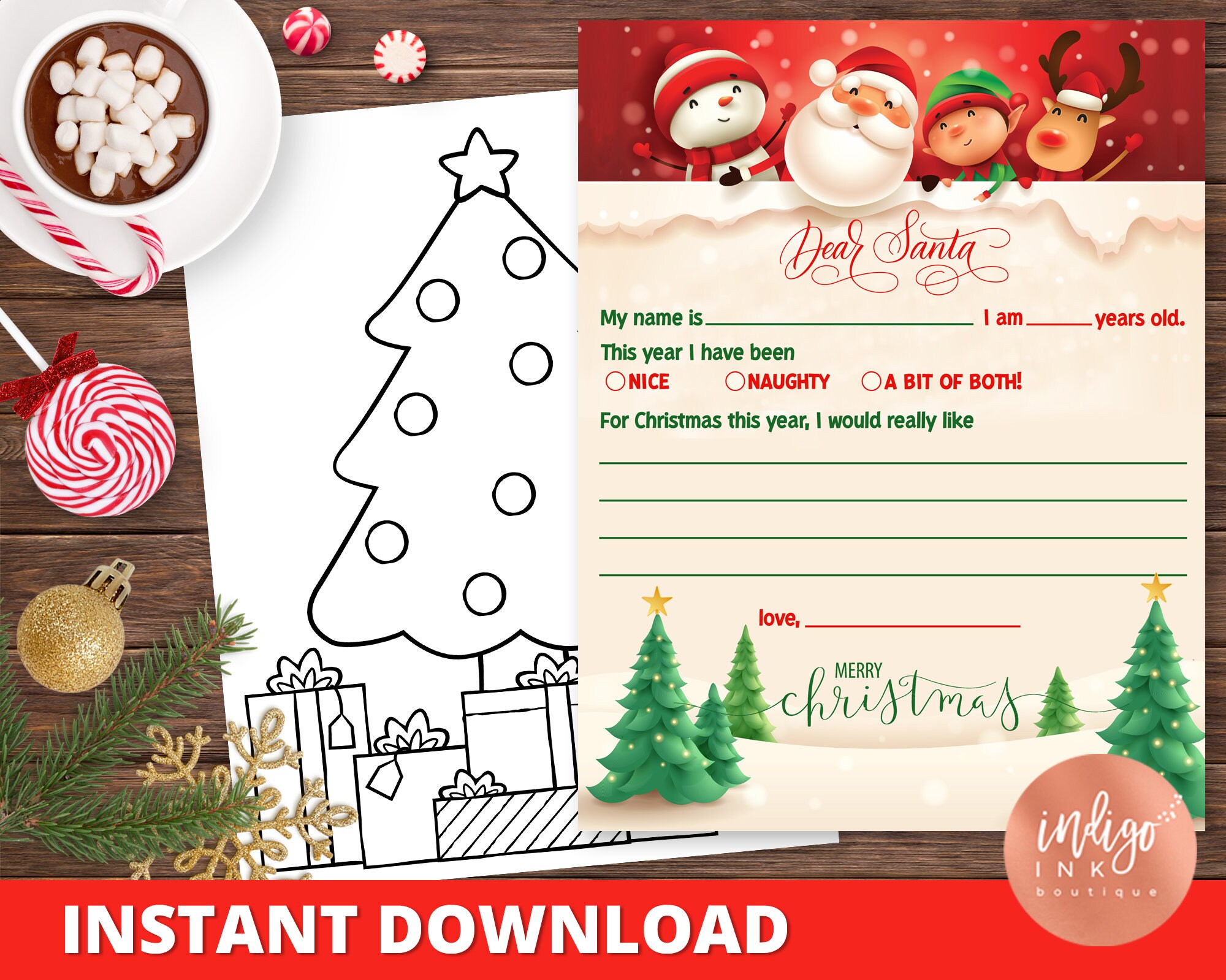 Letter to Santa INSTANT DOWNLOAD | Santa Wish List Letter | Kids