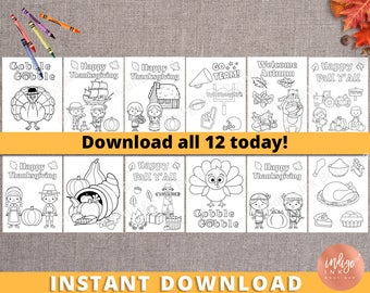 Kids Thanksgiving Coloring Pages | Thanksgiving Kids Activity Pages | Printables for Kids | Printable Coloring Pages Kids INSTANT DOWNLOAD