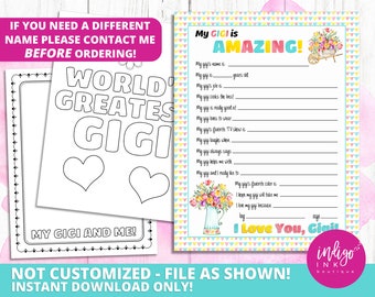 All About My Gigi Kid Questionnaire Mothers Day Gift INSTANT DOWNLOAD | Happy Mother's Day Gift for Gigi | Gigi Printable | Gigi Birthday