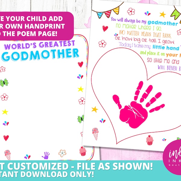 Mother's Day Gift for Godmother INSTANT DOWNLOAD | Handprint Gift Godmother Birthday | Handprint Art Godmother Gift | Mother's Day Poem