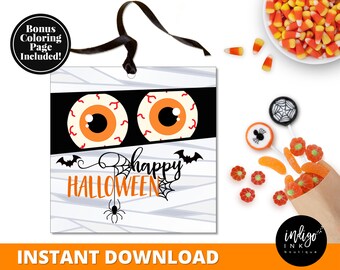 Halloween Bag Tags INSTANT DOWNLOAD | Mummy Treat Tags | Halloween Favor Tags for Kids Halloween Party | Trunk or Treat Tags