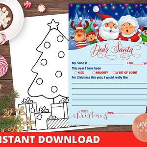 Letter to Santa INSTANT DOWNLOAD | Santa Wish List Letter | Kids Letter to Santa | Santa Claus Letter | Christmas Kid List Printable Letter