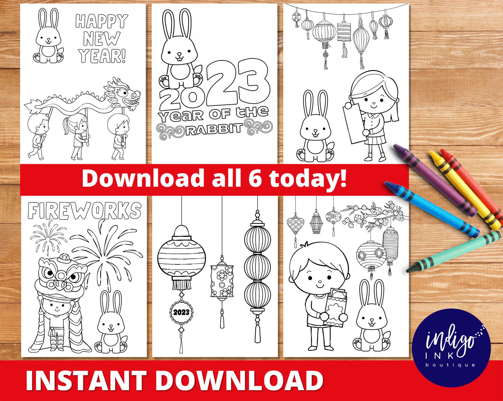 Lunar New Year Coloring Pages Instant Download 2023 Year Of - Etsy