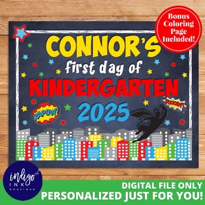 First Day of School Sign DIGITAL DOWNLOAD | Personalized Back to School Superhero  Sign | 1st Day of School Chalkboard Sign Any Grade