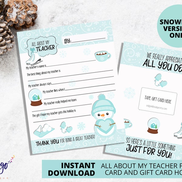 Holiday Gift for Teacher Printable Download | Teacher Appreciation | Teacher Gifts | Teacher Holiday INSTANT DOWNLOAD