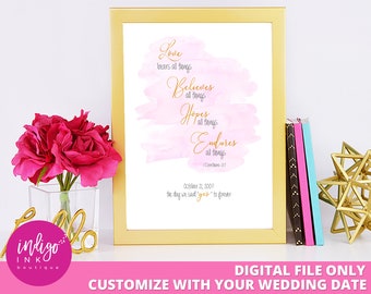 Personalized Corinthians 13 Sign DIGITAL | 1 Corinthians 13:7 Love Bears All Thing | Anniversary Gift | Wedding Gift | Bible Verse Print