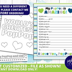 Über My PopPop Kid Fragebogen Vatertagsgeschenk INSTANT DOWNLOAD | Happy Fathers Day Geschenk für PopPop | PopPop Printable | PopPop Geburtstag