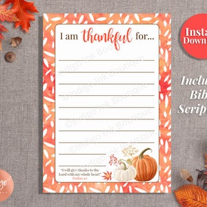 Ik ben dankbaar voor dankbaarheidskaart | Thanksgiving Bedankt INSTANT DOWNLOAD Schrift afdrukbare danklijst | Thanksgiving Bijbel afdrukbaar