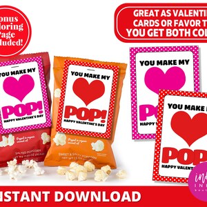 You Make My Heart Pop Valentine Favor Tags INSTANT DOWNLOAD | Popcorn Favor Tags | Kids Valentine Cards | Balloon Valentine