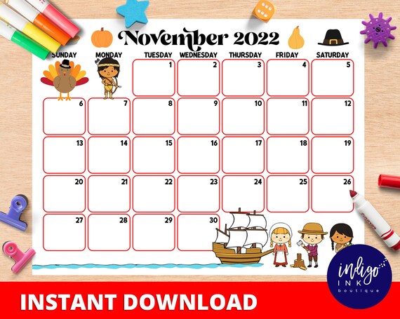 November Calendar INSTANT DOWNLOAD Monthly Planner Digital Calendar november-calendar-instant-download-monthly-planner-digital-calendar