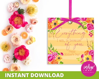 Mothers Day Tag INSTANT DOWNLOAD | Gift for Mom Tag | Floral Gift Tag | Tag for Mom | Gift Tags Printable | Thank You Mom