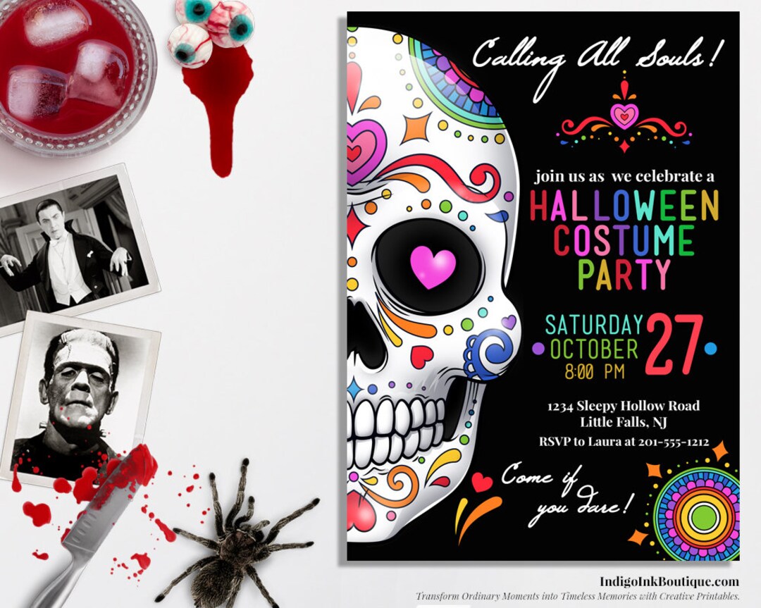 Sugar Skull Printable Invitation DIGITAL DOWNLOAD Day of the Dead ...