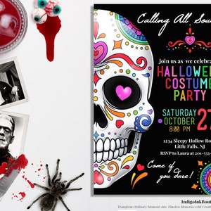 Sugar Skull Printable Invitation DIGITAL DOWNLOAD | Day of the Dead Costume Party Halloween Invitation | Dia De Los Muertos Halloween Invite