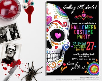 Sugar Skull Printable Invitation DIGITAL DOWNLOAD | Day of the Dead Costume Party Halloween Invitation | Dia De Los Muertos Halloween Invite