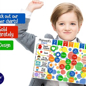 May include: A white and colorful chart with the title "Maxwell's Chart" and a list of daily tasks for children. The chart includes tasks like "Unpack backpack", "Snack", "Do my homework", "Practice musical instrument", "Read books", and "Set the table". The chart also includes a colorful calendar with days of the week and a section for stickers.