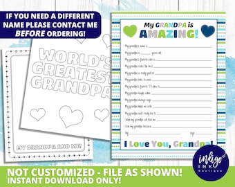 All About My Grandpa Kid Questionnaire Fathers Day Gift INSTANT DOWNLOAD | Gift for Grandpa | Grandpa Printable | Grandpa Birthday