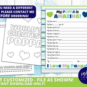Alles über My Poppa Kid Fragebogen SOFORT DOWNLOAD | Vatertags Geschenk | Geschenk für Poppa | Poppa Printable | Papa Geburtstag