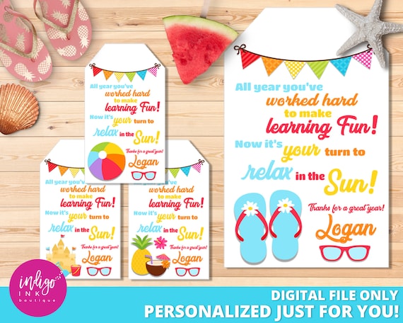 End of Year Teacher Thank You PERSONALIZED DIGITAL Beach Tag | Teacher Appreciation Tote Bag Tag | Fun in the Sun Tag | Teacher Beach Tag Il_570xn