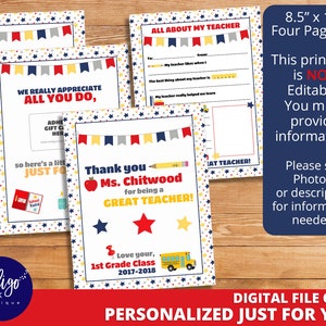Lehrer Geschenk Zum Jahresende DIGITAL DOWNLOAD | Alles über meine Lehrerin Personalisiert | Lehrer Geschenkideen | Lehrerkarte