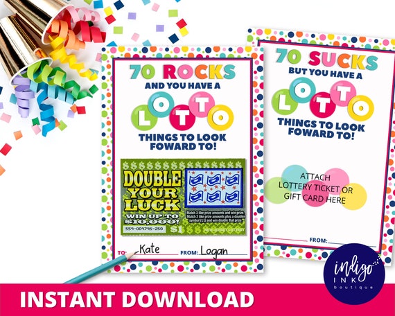 70th Birthday Lottery Ticket Holder INSTANT DOWNLOAD | 70 Rocks Lottery Birthday Card | 70 Sucks Birthday Gift | Gift Card Holder Il_570xn