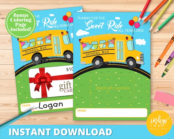 School Bus Driver Gift Card Holder INSTANT DOWNLOAD | Thanks for the Sweet Ride All Year Long | End of Year Gift | Last Day of School Il_570xn