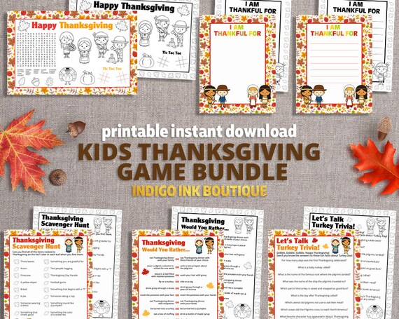Kids Thanksgiving Day Fun Printable Bundle | 5 Thanksgiving Party Printable Game | Thanksgiving Game Last Minute Activity INSTANT DOWNLOAD Il_570xn