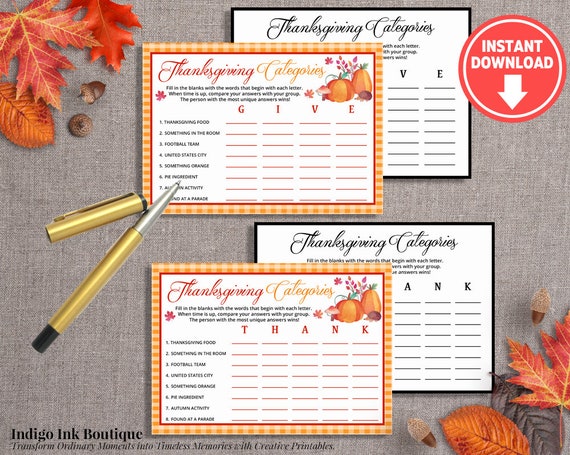 Thanksgiving Day Fun Printable Party Game | Thanksgiving Game Last Minute Activity | Thanksgiving Party Classroom Game INSTANT DOWNLOAD Il_570xn