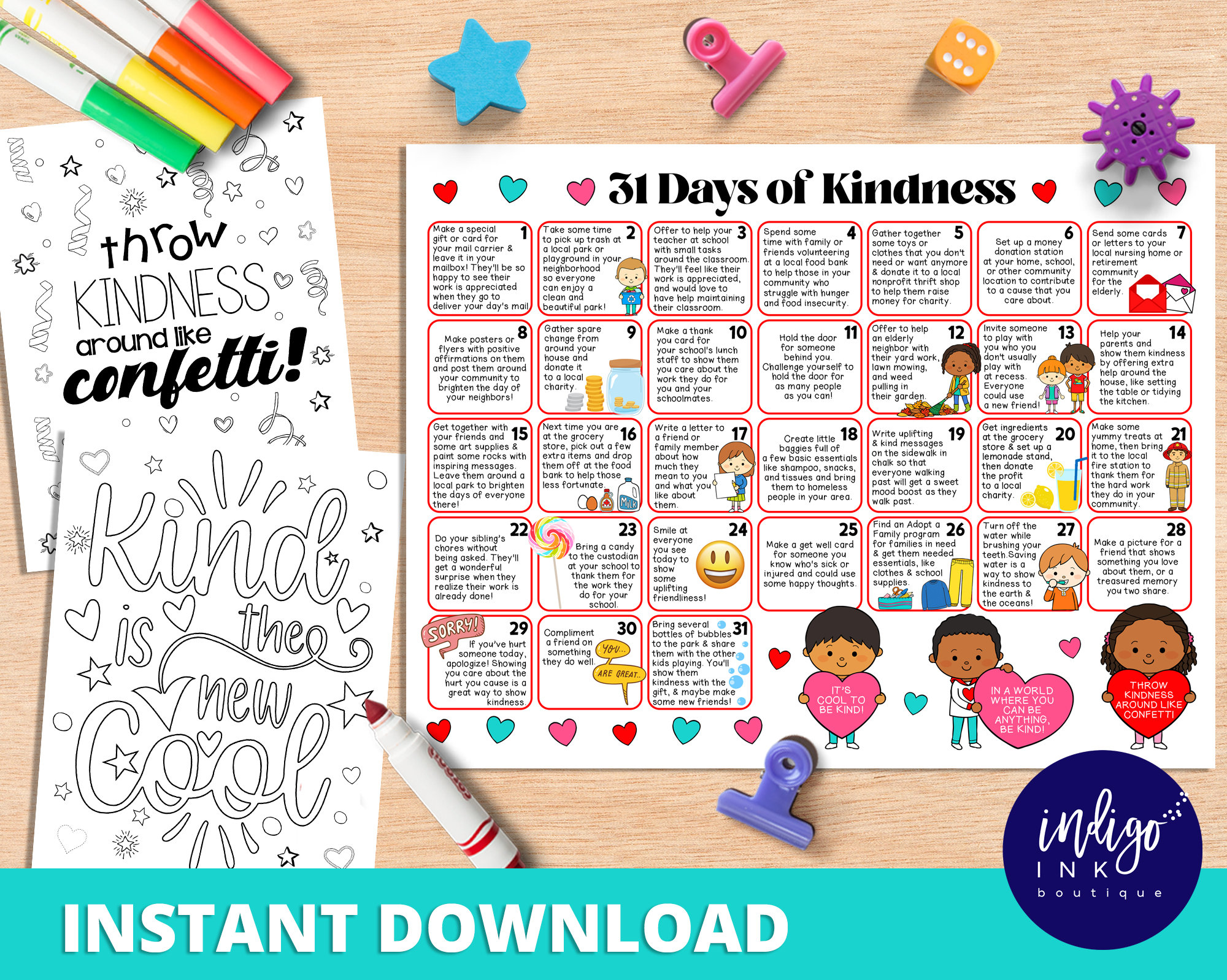 31 Days of Kindness Calendar INSTANT DOWNLOAD Random Acts of Etsy España