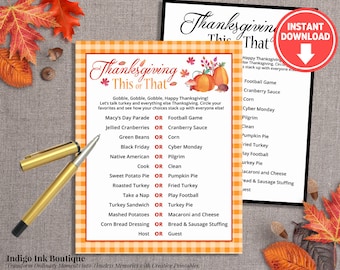 Thanksgiving Fun This or That Game Digital Download | Thanksgiving Party Last Minute Activity INSTANT DOWNLOAD
