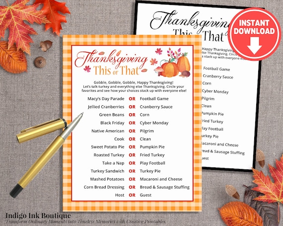 Thanksgiving Fun This or That Game Digital Download | Thanksgiving Party Last Minute Activity INSTANT DOWNLOAD Il_570xn