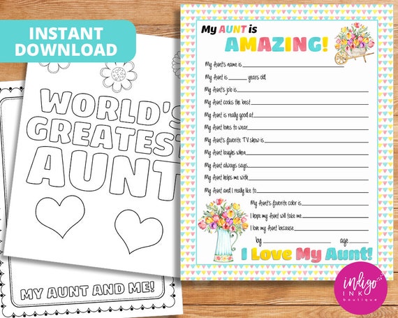 All About My Aunt Kid Questionnaire Mothers Day Gift Happy Mother's