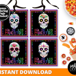 Day of the Dead Party Favor Tags INSTANT DOWNLOAD | Dia De Los Muertos Treat Tags | Sugar Skulls Gift Tags