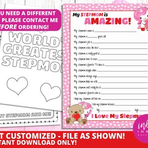 All About Stepmom Fill in the Blank Mothers Day Gift INSTANT DOWNLOAD | Stepmom Gift | Stepmom Printable Stepmom Birthday | Gift for Stepmom