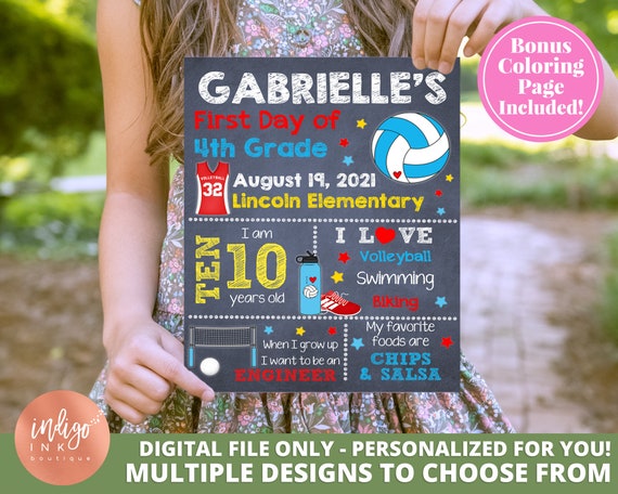First Day of School Personalized Sign | Volleyball 1st Day of School Printable Custom Chalkboard | Volleyball Sign DIGITAL DOWNLOAD Il_570xn