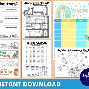 Pacchetto registro di lettura per bambini DOWNLOAD IMMEDIATO / Tabella di lettura per bambini / Monitoraggio dei libri Lettura estiva / Diario di lettura stampabile per bambini immagine 1