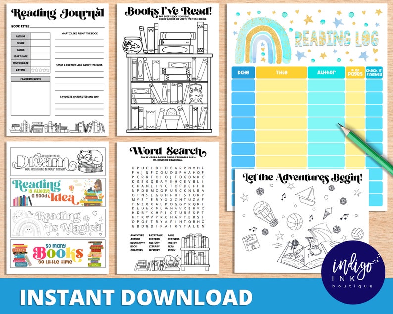 Pacchetto registro di lettura per bambini DOWNLOAD IMMEDIATO / Tabella di lettura per bambini / Monitoraggio dei libri Lettura estiva / Diario di lettura stampabile per bambini immagine 1