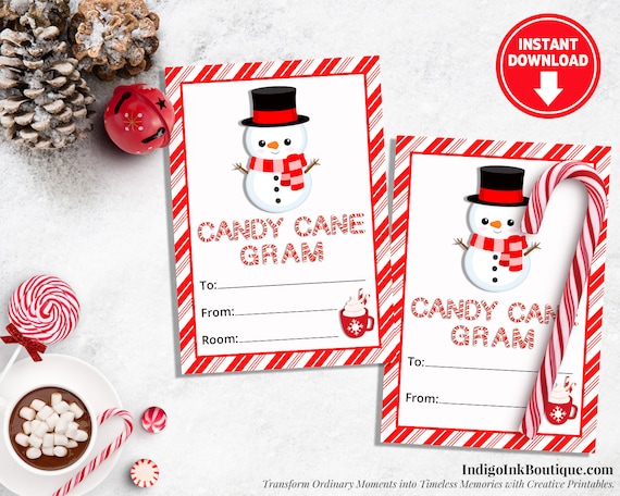 Candy Cane Gram Holiday Tags Snowman Favor Tags Christmas Party Tags Printable Candy Cane Holder Instant Download By Indigo Ink Boutique Catch My Party