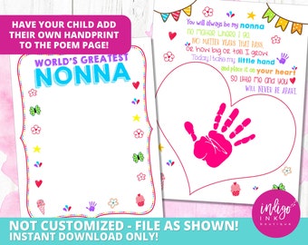 Mother's Day Gift for Nonna INSTANT DOWNLOAD | Handprint Gift Nonna Birthday | Handprint Art Grandmother Gift | Mother's Day Poem