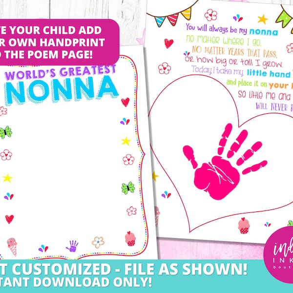 Mother's Day Gift for Nonna INSTANT DOWNLOAD | Handprint Gift Nonna Birthday | Handprint Art Grandmother Gift | Mother's Day Poem