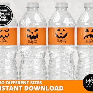 Halloween Water Bottle Labels INSTANT DOWNLOAD Halloween Party Water Bottle Wrapper Pumpkin Labels Bottle Stickers image 1