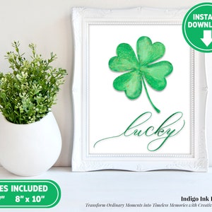 St Patricks Day Print | Lucky Wall Art | St Pattys Day Watercolor Shamrock Irish Décor | Four Leaf Clover Classroom Décor INSTANT DOWNLOAD