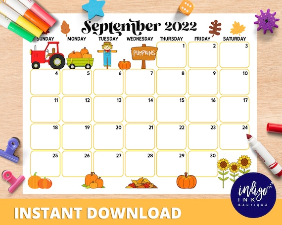 september calendar instant download monthly planner digital calendar kid monthly calendar printable organization for kids pdf calendar by indigo ink boutique catch my party