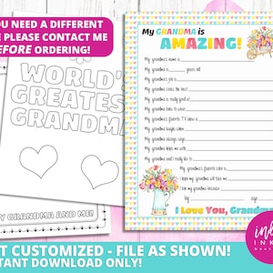 All About My Grandma Kid Questionnaire Mothers Day Gift INSTANT DOWNLOAD | Gift for Grandma | Grandma Printable | Grandma Birthday