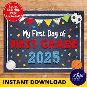 First Day of First Grade Chalkboard Sign INSTANT DOWNLOAD | 1st Day of 1st Grade School Printable | First Day of School Sign
