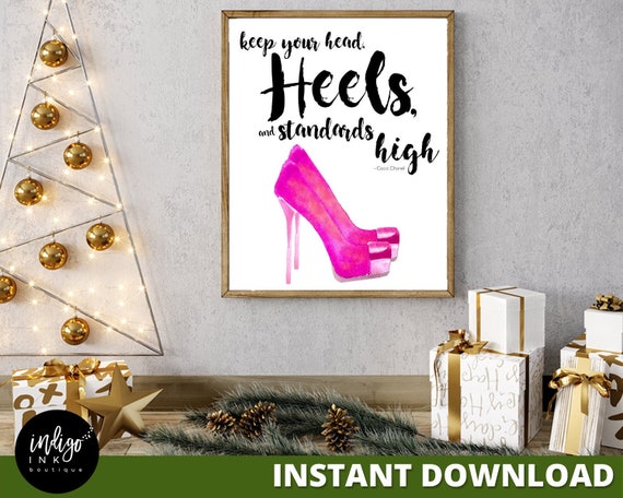 Christmas Gift - Keep Your Head Heels and Standards High Fashion Art Print | Coco Chanel Fashion Quote INSTANT DOWNLOAD Il_570xn