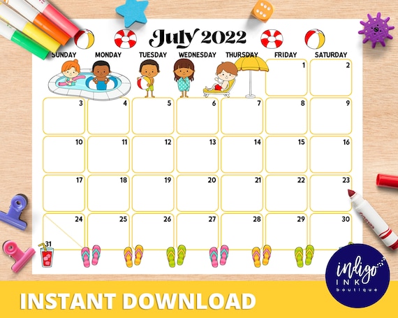July Calendar INSTANT DOWNLOAD Monthly Planner Digital - Etsy