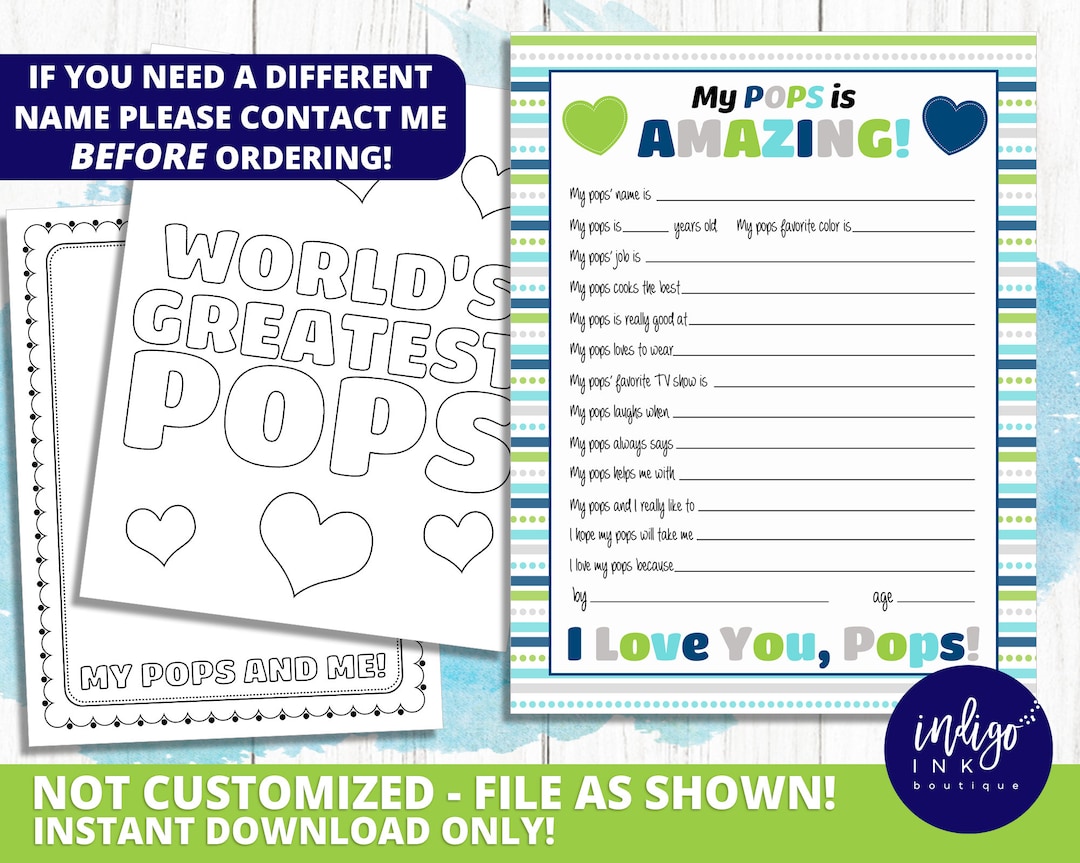 Pops Children.pdf All About My Pops Kid Questionnaire Fathers Day Gift INSTANT DOWNLOAD ...