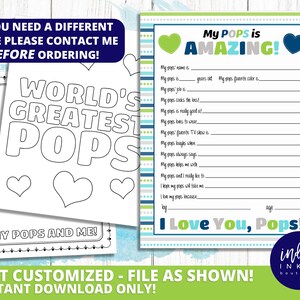 All About My Pops Kid Questionnaire Fathers Day Gift INSTANT DOWNLOAD ...